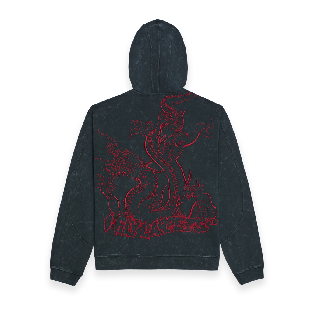 Dragon Embroidered Hooded Zip Up